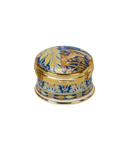 Deer & Fern Design Hinged Round Trinket Box by Walter Crane - 5.5cm Dia x 3.5cm Deep