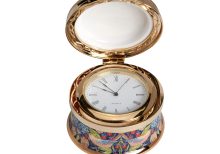 Strawberry Thief Design  Round Hinged Clock  Box by William Morris - 5.5cm Dia x 3.5cm Deep